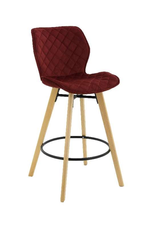 Artekko Mihian Σκαμπώ Bar Μπορντώ Καπιτονέ Βελούδινο Ύφασμα, με Πόδια Φυσικού Χρώματος (46x53x103)cm Artekko 997-0004