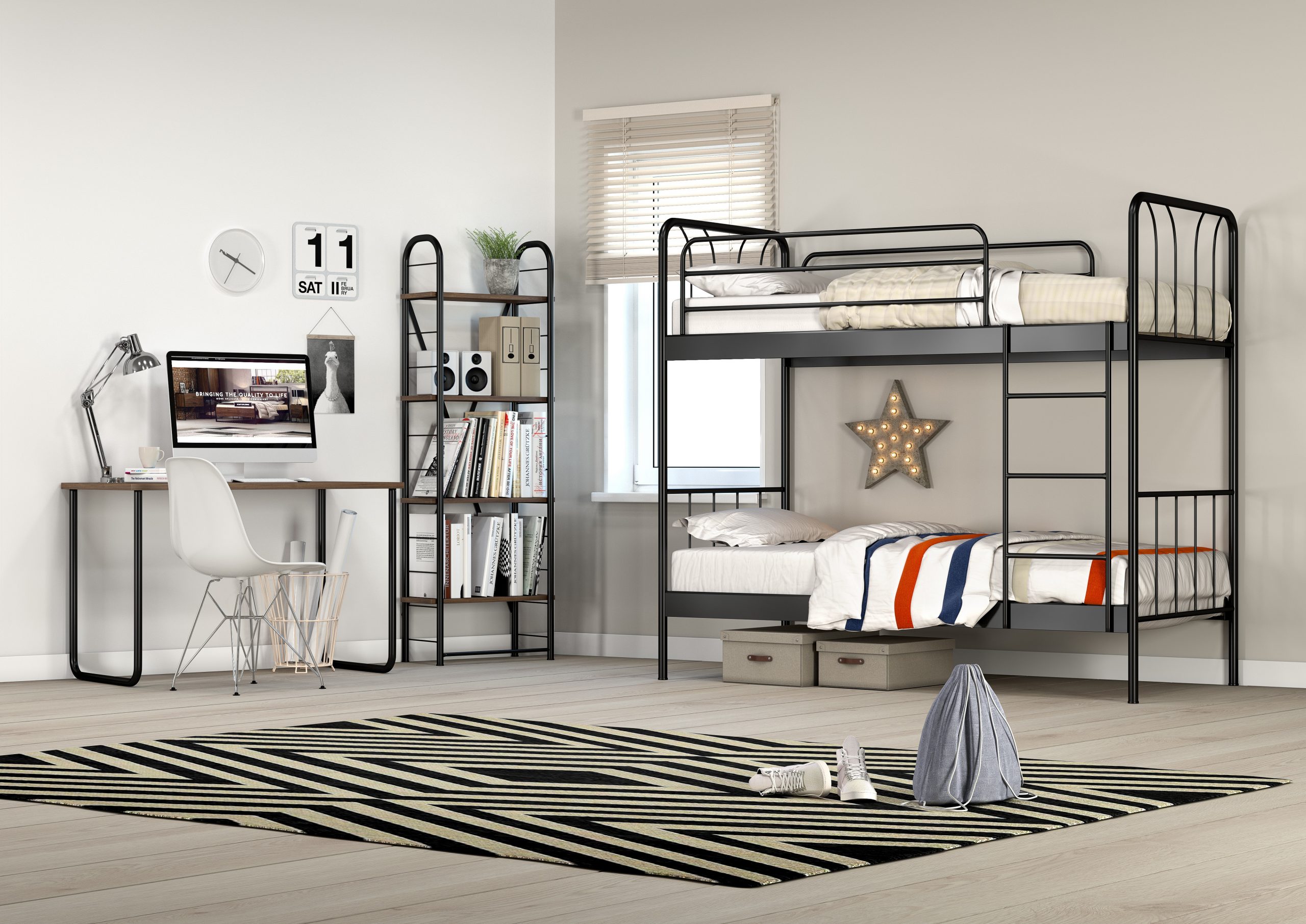 KPS KPS / ΣΕΤ ΥΠΝΟΔΩΜΑΤΙΟΥ LINES ΜΕ ΚΟΥΚΕΤΑ ΜΕΤΑΛΛΙΚΗ, ΓΡΑΦΕΙΟ ΚΑΙ ΒΙΒΛΙΟΘΗΚΗ ΓΙΑ ΣΤΡΩΜΑΤΑ 90Χ200 ΕΚ. KPS-000263