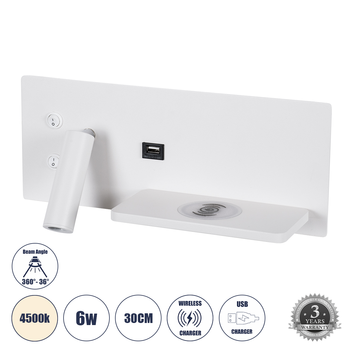 61354 GloboStar® PALADIN 61354 Μοντέρνο Φωτιστικό Τοίχου – Απλίκα Ξενοδοχείου Bed Side LED 6W 720lm 36° AC 220-240V – Reading Light & Κρυφός Φωτισμός – Φορτιστές USB 3A & Wireless 20W – Μ30 x Π11 x Υ12cm – Φυσικό Λευκό 4500K – Λευκό – Δεξί 61354 GloboStar® PALADIN 61354 Μοντέρνο Φωτιστικό Τοίχου – Απλίκα Ξενοδοχείου Bed Side LED 6W 720lm 36° AC 220-240V – Reading Light & Κρυφός Φωτισμός – Φορτιστές USB 3A & Wireless 20W – Μ30 x Π11 x Υ12cm – Φυσικό Λευκό 4500K – Λευκό – Δεξί