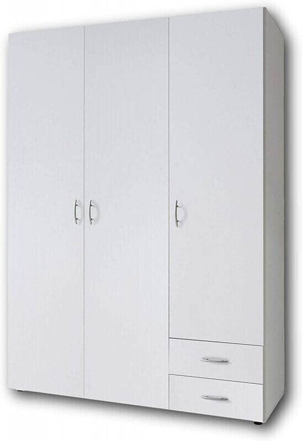 Ντουλάπα Τρίφυλλη A_Base Λευκή με συρτάρια 120x177x52cm