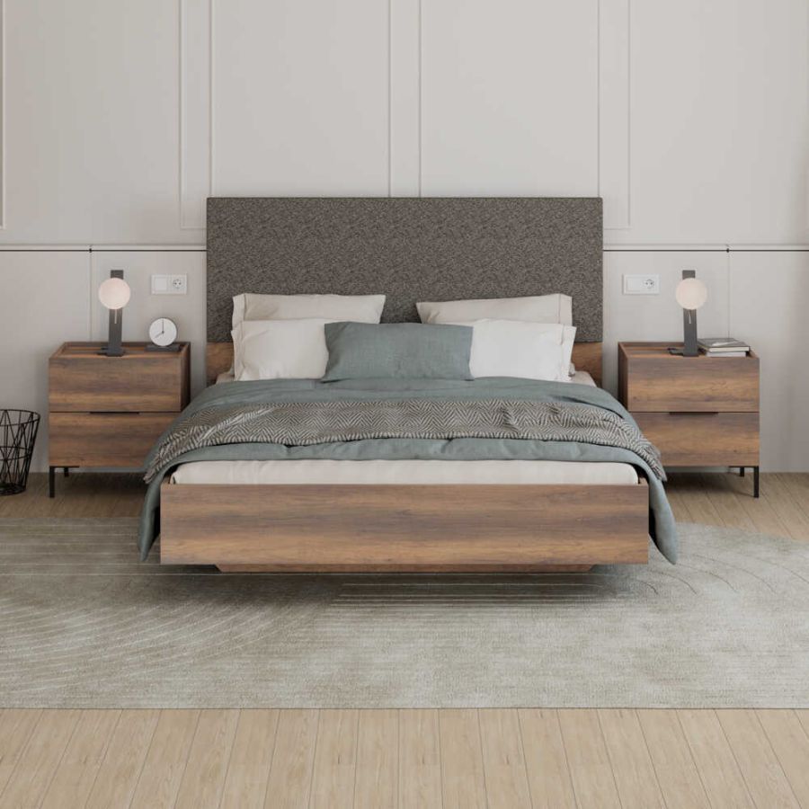 Σετ Κρεβατοκάμαρας Oryana 1716 Καρυδιά με υφασμάτινο κεφαλάρι για στρώμα 160x200cm