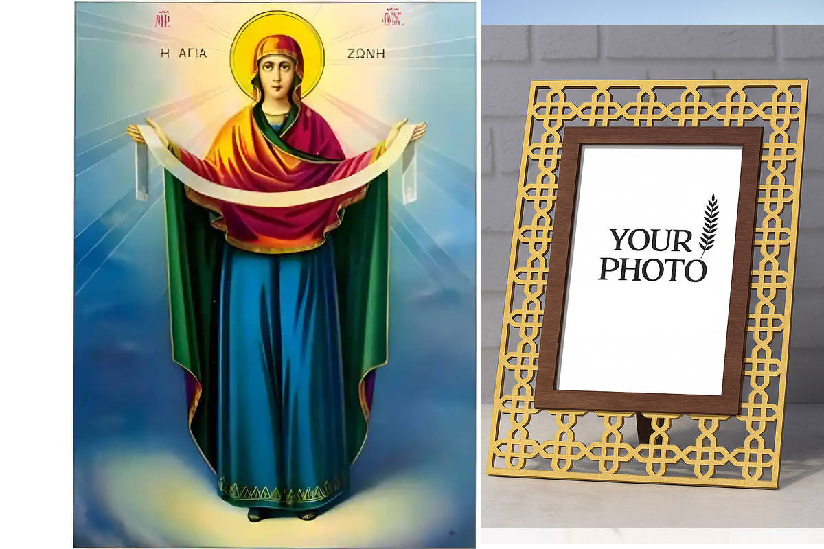 Σετ των 2 Εικόνα Ορθοδοξίας Πολυτελείας  με  σχεδιο Σταυρούς μαζι με  Βάση σε  8 χρώματα με περίγραμμα χρυσό σε ξύλο Plywood (Πλακάζ)   με  βάση Εικόνα Παναγία, Κατάθεση Τίμιας Ζώνης Χειροποίητη Ελληνορθόδοξη , Κρεμαστή πλάκα βυζαντινής τέχνης, χριστιανικ