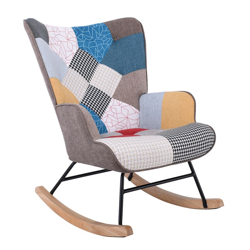 WOODWELL Ε7143,4ALMA Rocking Πολυθρόνα Μπερζέρα Καθιστικού, Ύφασμα Patchwork, Βάση Μαύρο-Φυσικό 67x86x92cm Ε7143,4 WOODWELL Ε7143,4ALMA Rocking Πολυθρόνα Μπερζέρα Καθιστικού, Ύφασμα Patchwork, Βάση Μαύρο-Φυσικό 67x86x92cm Ε7143,4