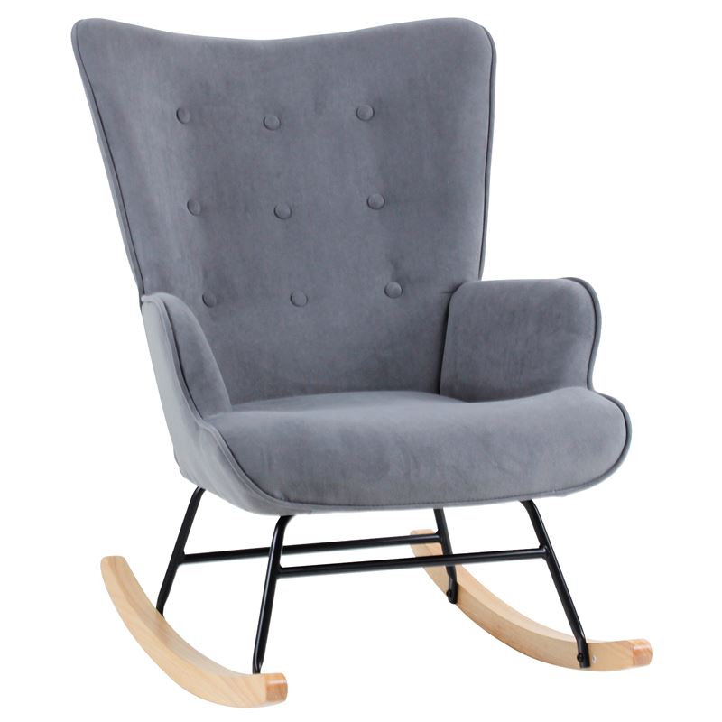 WOODWELL Ε7143,7ALMA Rocking Πολυθρόνα Μπερζέρα Καθιστικού, Ύφασμα Velure Γκρι, Βάση Μαύρο-Φυσικό 67x86x92cm Ε7143,7