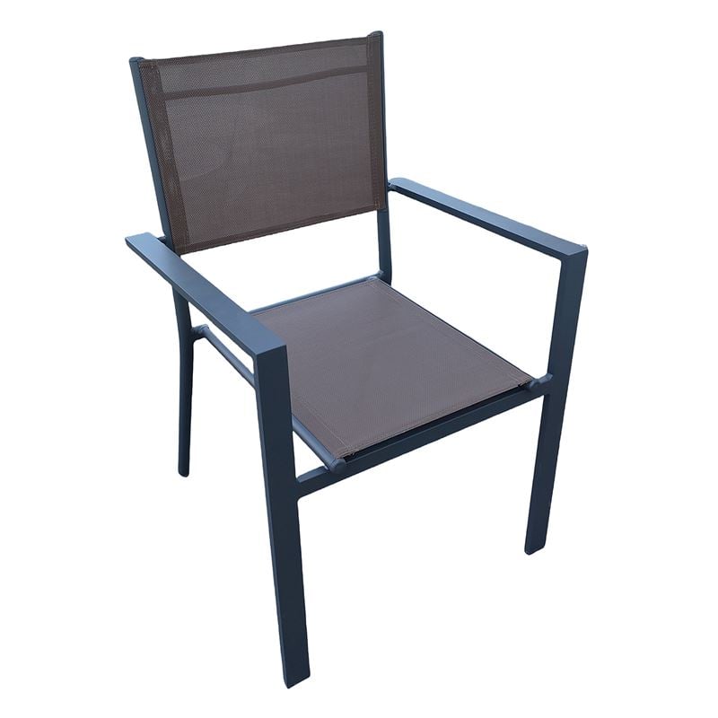 WOODWELL Ε6794,4AMIRAL Πολυθρόνα Dining Στοιβαζόμενη, Aλουμίνιο Ανθρακί – Textilene Cappuccino 60x57x85cm Ε6794,4