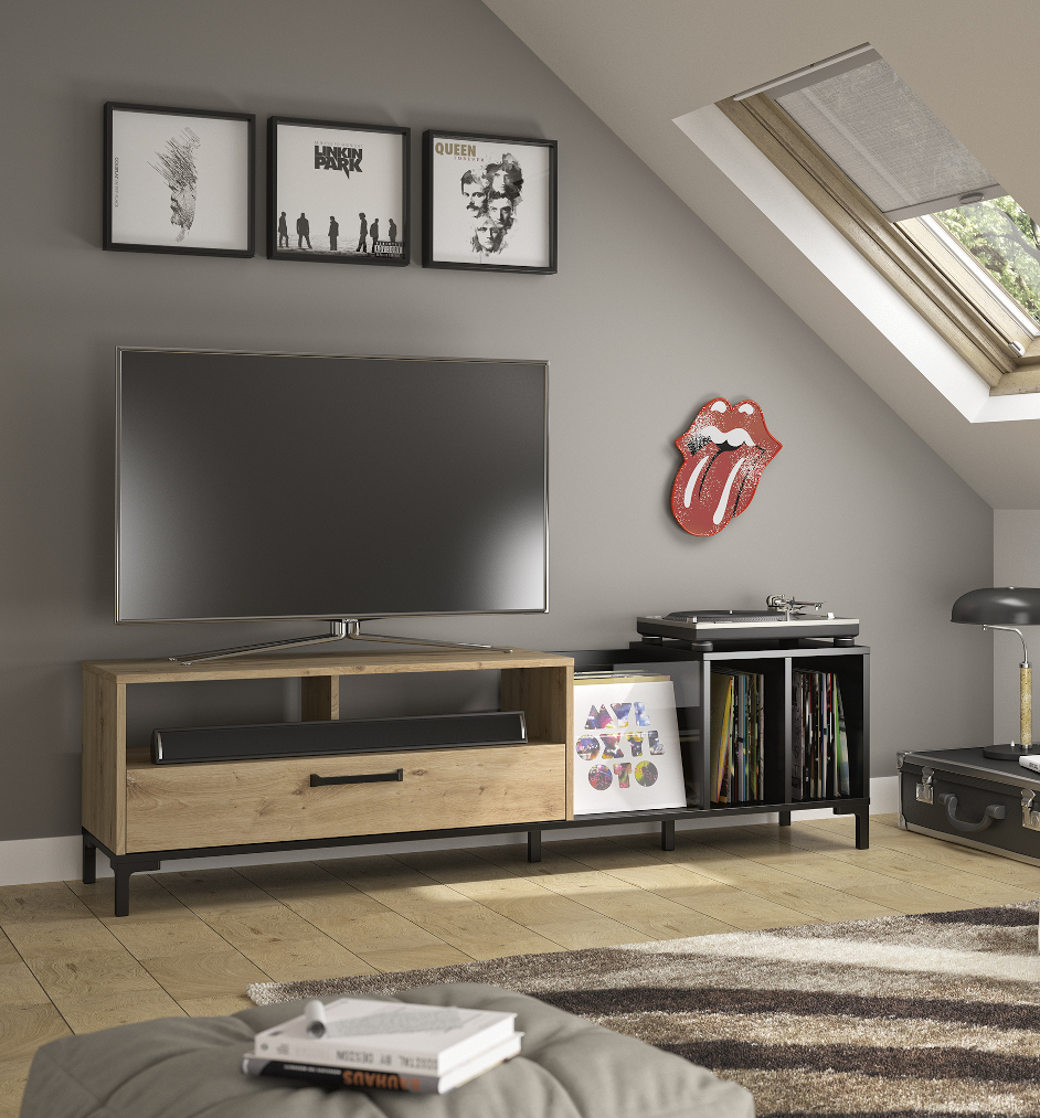 Insi Arguin Έπιπλο τηλεόρασης – Pick up 190x45x51εκ. Artisan Oak – Black  015.GM56