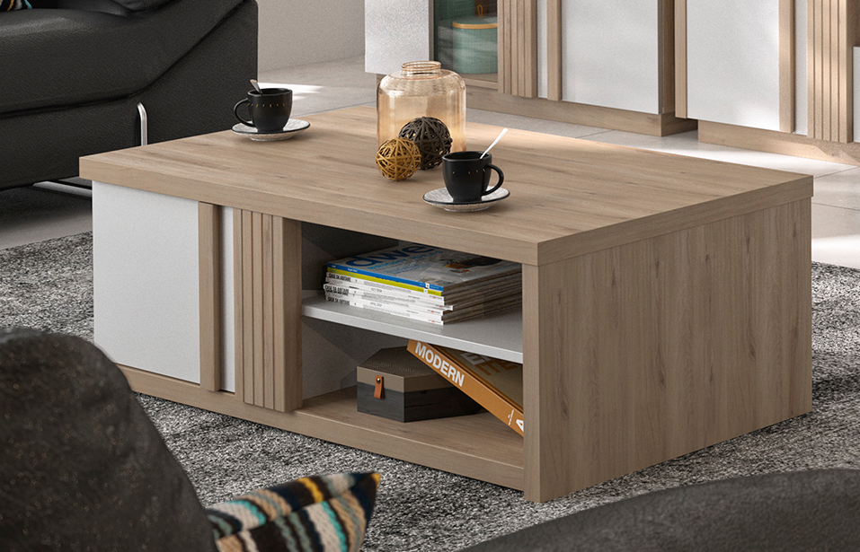 Insi Aston τραπεζάκι σαλονιού 110x60x35εκ. Light Kronberg Oak – Λευκή Λάκα  0121.GM88