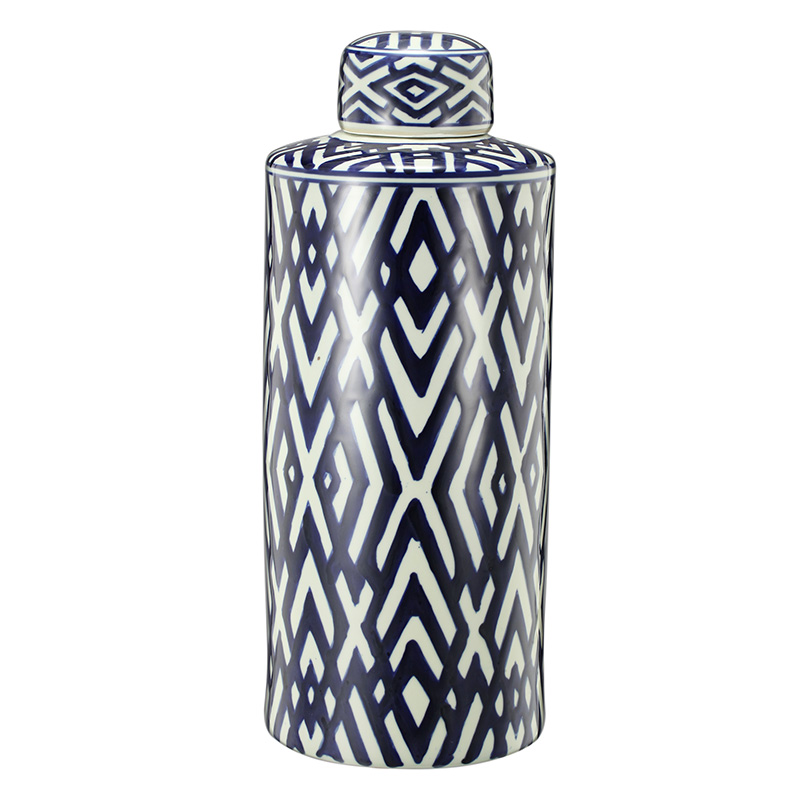 Artekko Melania Διακοσμητικό Δοχείο με Καπάκι Πορσελάνης σε Άσπρο με Μπλε (17.8x17.8x45.7)cm Artekko AV0597