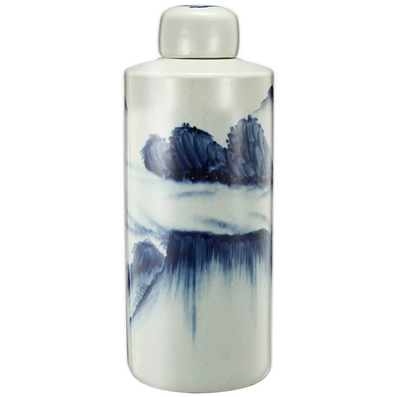 Artekko Udru Δοχείο Διακοσμητικό με Καπάκι Άσπρο/Μπλέ (18x18x46)cm Artekko AV0607