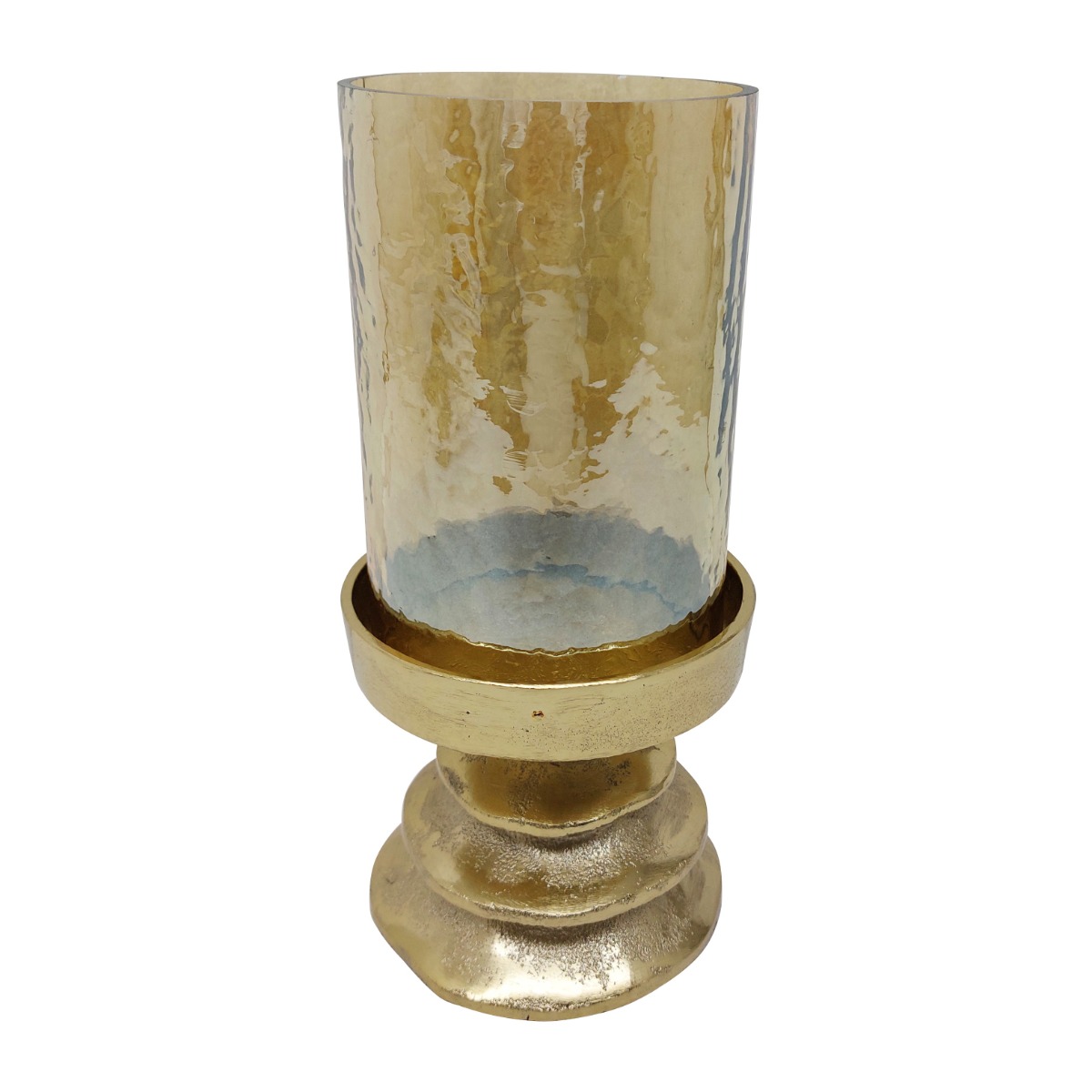 Artekko Amber Γυάλινο Κηροπήγιο σε Χρυσή Μεταλλική Βάση (12.8x12.8x22.8)cm Artekko B4810