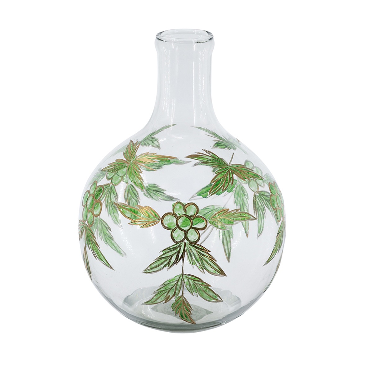 Artekko Aphelios Διάφανο Γυάλινο Βάζο Διακοσμημένο με Πράσινα Λουλούδια (20x20x28)cm Artekko B8565-DS