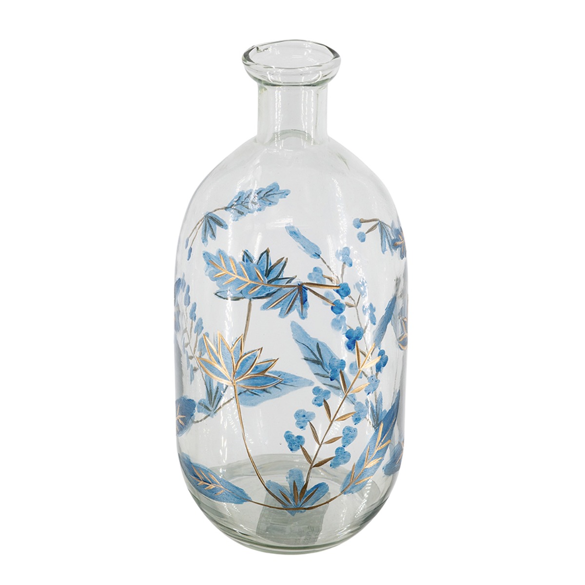 Artekko Aphelios Διάφανο Γυάλινο Βάζο Διακοσμημένο με Μπλε Λουλούδια (11.5x11.5x25.5)cm Artekko B8571-DS