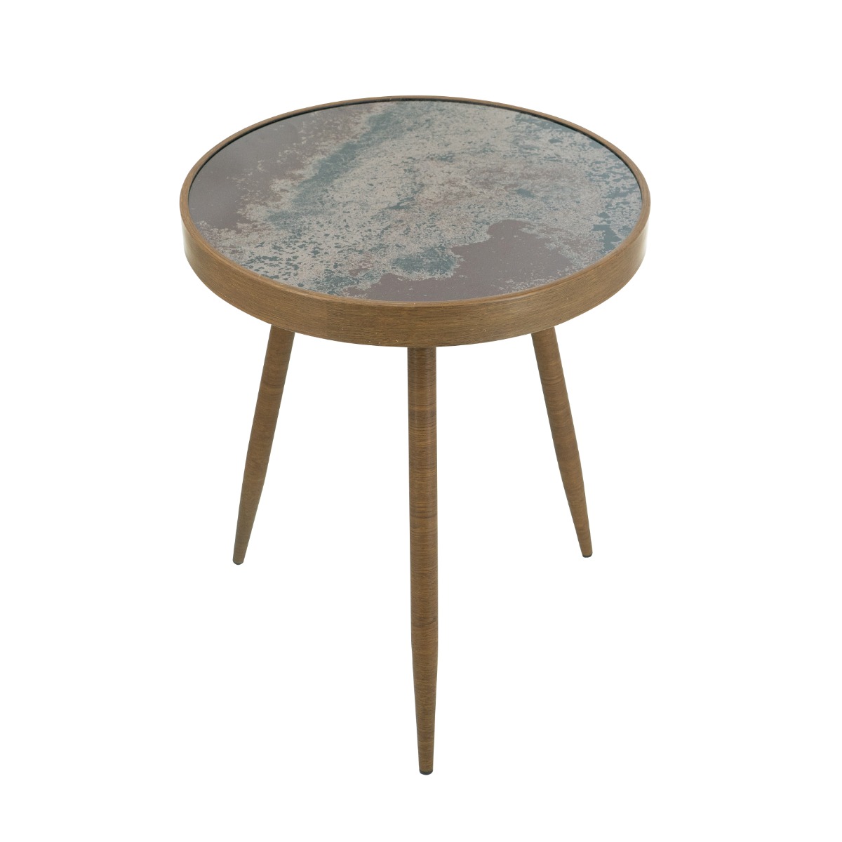 Artekko Zenn Καφέ Μεταλλικό Βοηθητικό Τραπέζι με Γυάλινη Επιφάνεια σε Εφέ Μαρμάρου (45.5x45.5x55.5)cm Artekko B8643