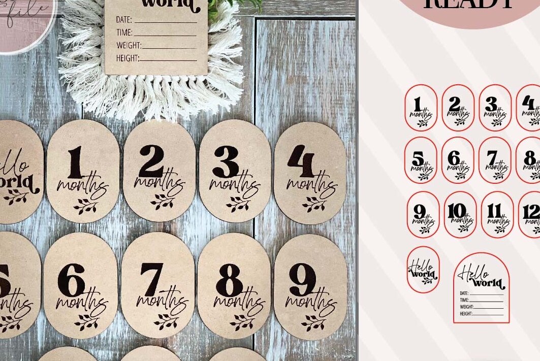 Σετ των 3 Intra απο ξύλο plywood 3mm-4mm πάχος Baby Milestone Δίασταση 4x4 cm INTRAFABR-75319785