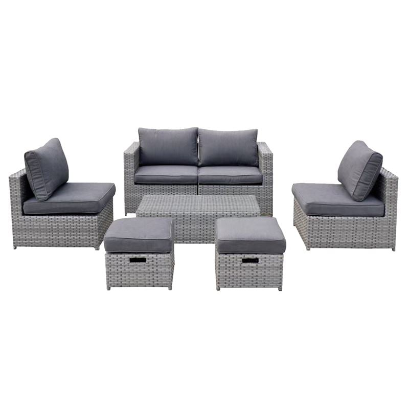 WOODWELL Ε6625,1BALI Set Wicker 6 θέσεων: 1 Τραπέζι+1 Καναπέ 2θ+2 Σκαμπό +2 καθίσματα 1θ, Απόχρωση Γκρι Table:100x50x30cm Set 6 Seats Ε6625,1