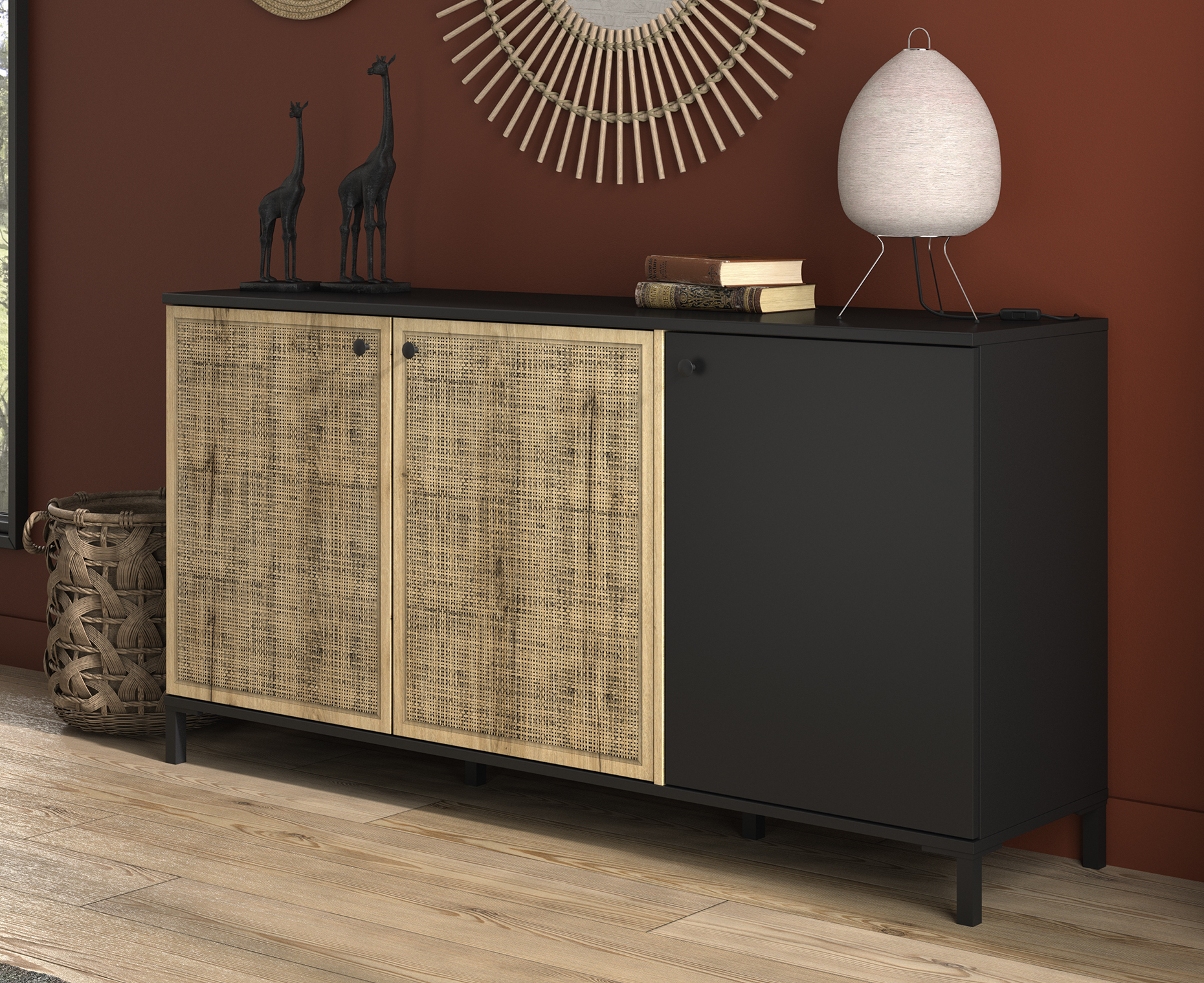 Insi Batam μπουφές με 3 πόρτες 160x40x81εκ. Helvezia Oak / Μαύρο 009.GM76 Insi Batam μπουφές με 3 πόρτες 160x40x81εκ. Helvezia Oak / Μαύρο 009.GM76