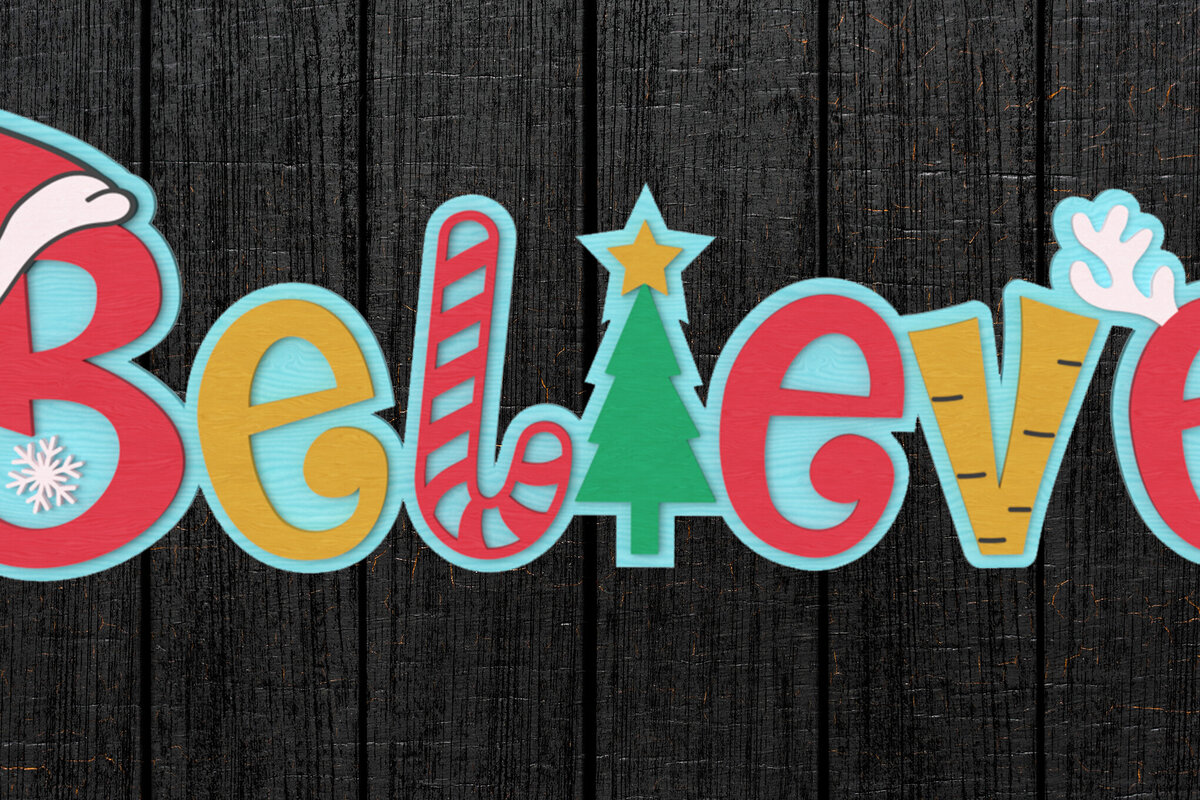 Σετ των 2 Intra απο ξύλο plywood 3mm-4mm πάχος Πιστέψτε το χριστουγεννιάτικο σημάδι με το καπέλο του Άγιου Βασίλη Δίασταση 30x20 cm INTRAFABR-107627712