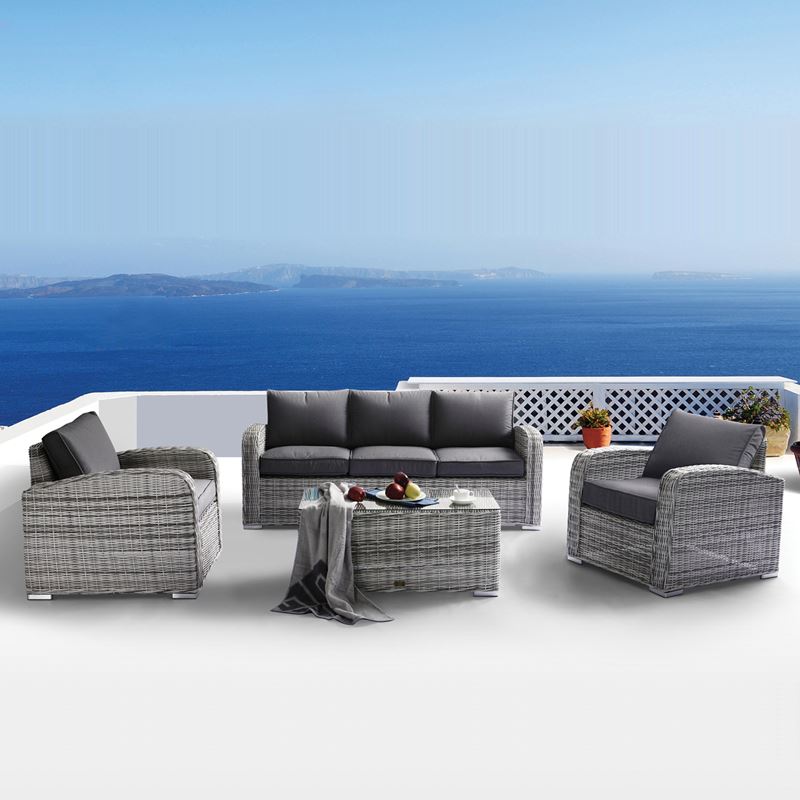 WOODWELL BELMAR Living Set Σαλόνι Κήπου ALU:3Θέσ+2 Πολυθρόνες+Τραπέζι Wicker GreyWhite, Μαξ.Γκρι Σκ. 100x50x45-192x85x73-80x85x73cm Ε6868