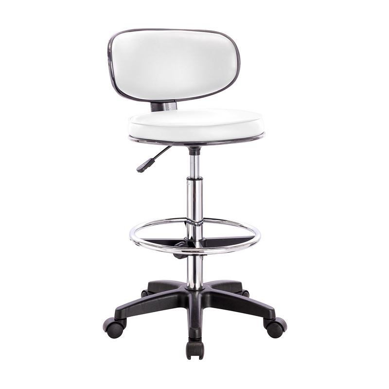 WOODWELL BF406 Σκαμπό Reception-Ταμείου PU Άσπρο, Τροχήλατο, Ρύθμιση Ύψους, Περιστρεφόμενο 50x50x90/110cm ΕΟ501,8