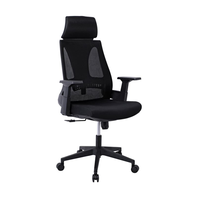 WOODWELL ΕΟ608,1BF8750 Πολυθρόνα Γραφείου Διευθυντή, Mesh Μαύρο, Ύφασμα Μαύρο 65x64x117/127cm ΕΟ608,1