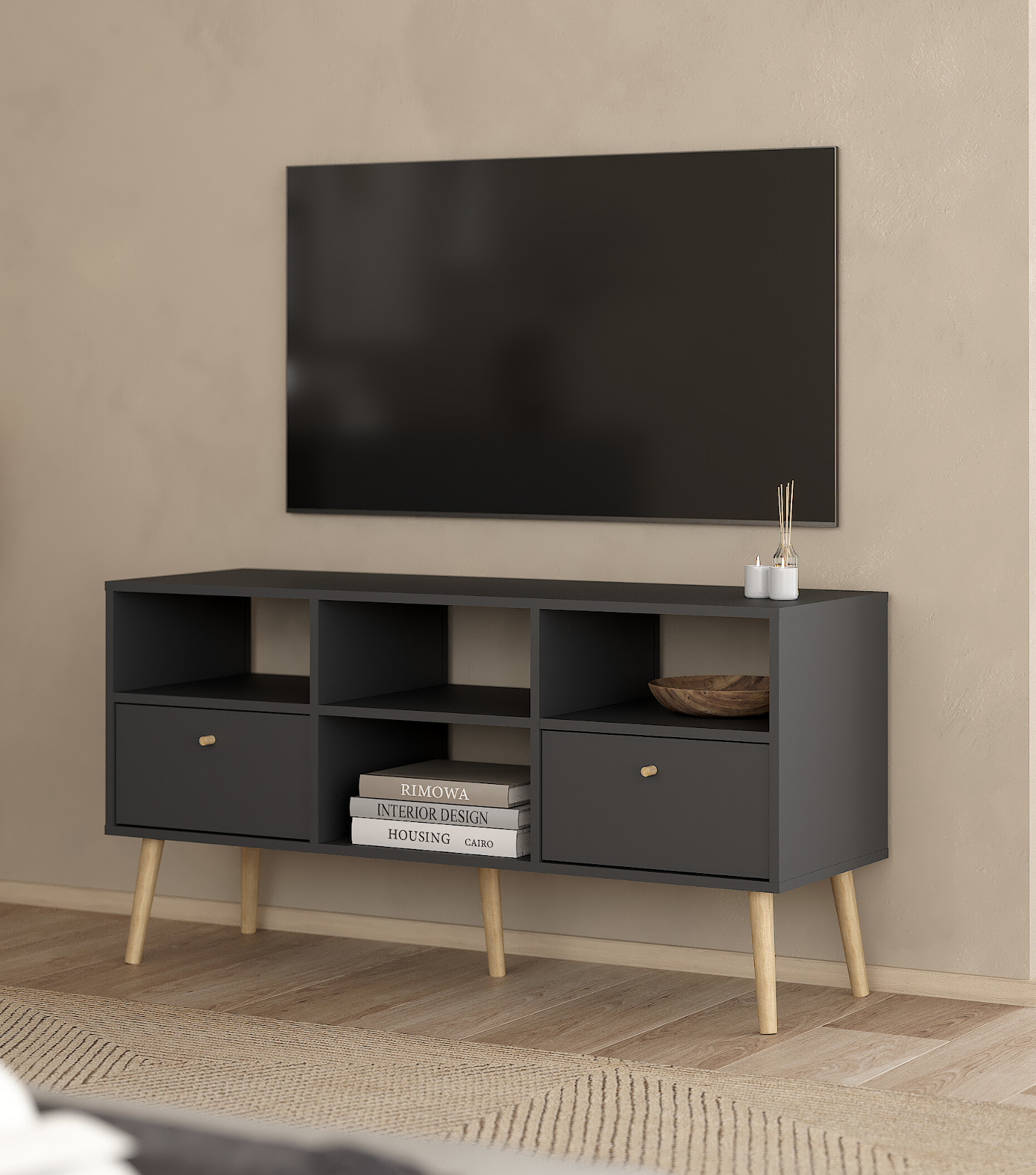 Insi Bodo έπιπλο τηλεόρασης με 2 συρτάρια 117x39x60,8εκ. Γκρι 015.TV23 Insi Bodo έπιπλο τηλεόρασης με 2 συρτάρια 117x39x60,8εκ. Γκρι 015.TV23