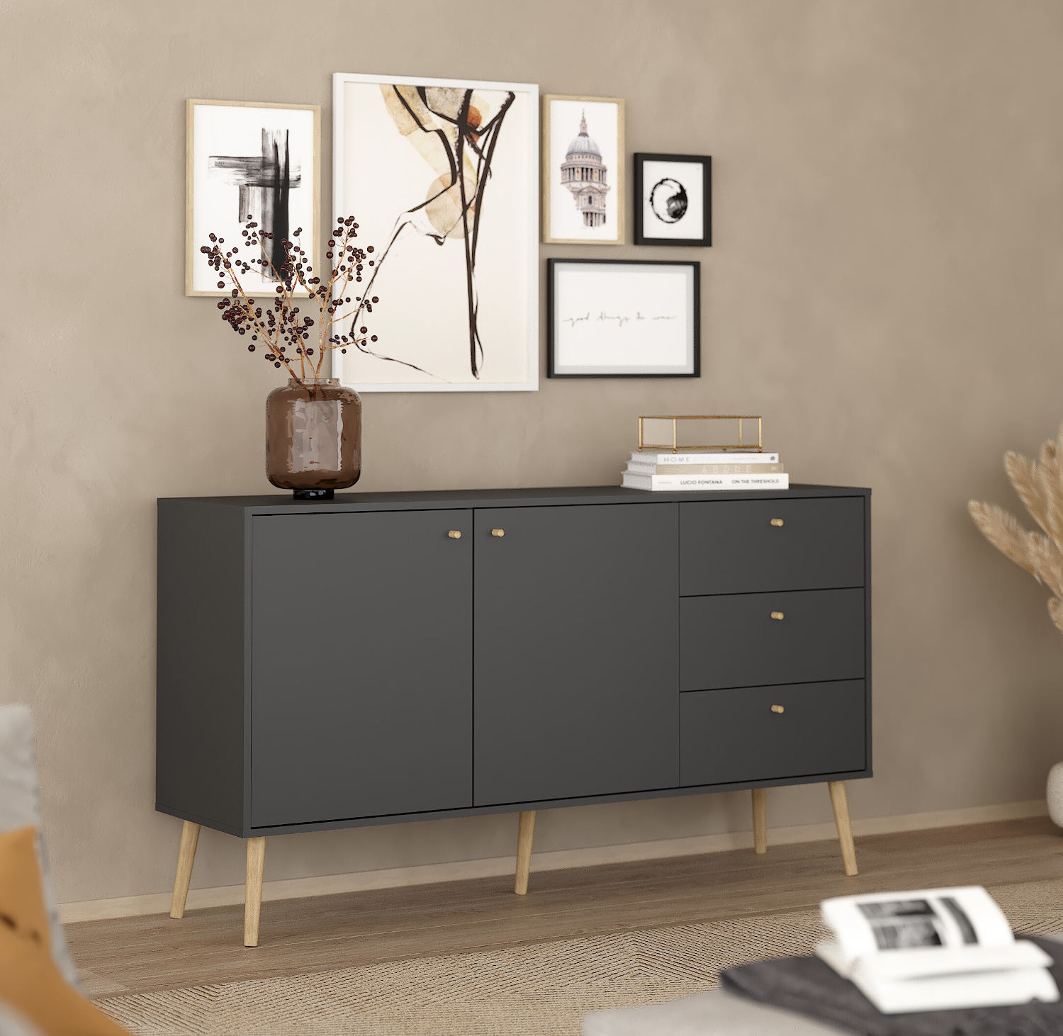 Insi Bodo μπουφές με 2 πόρτες και 3 συρτάρια 147x39x81,7εκ. Γκρι 009.TV22 Insi Bodo μπουφές με 2 πόρτες και 3 συρτάρια 147x39x81,7εκ. Γκρι 009.TV22