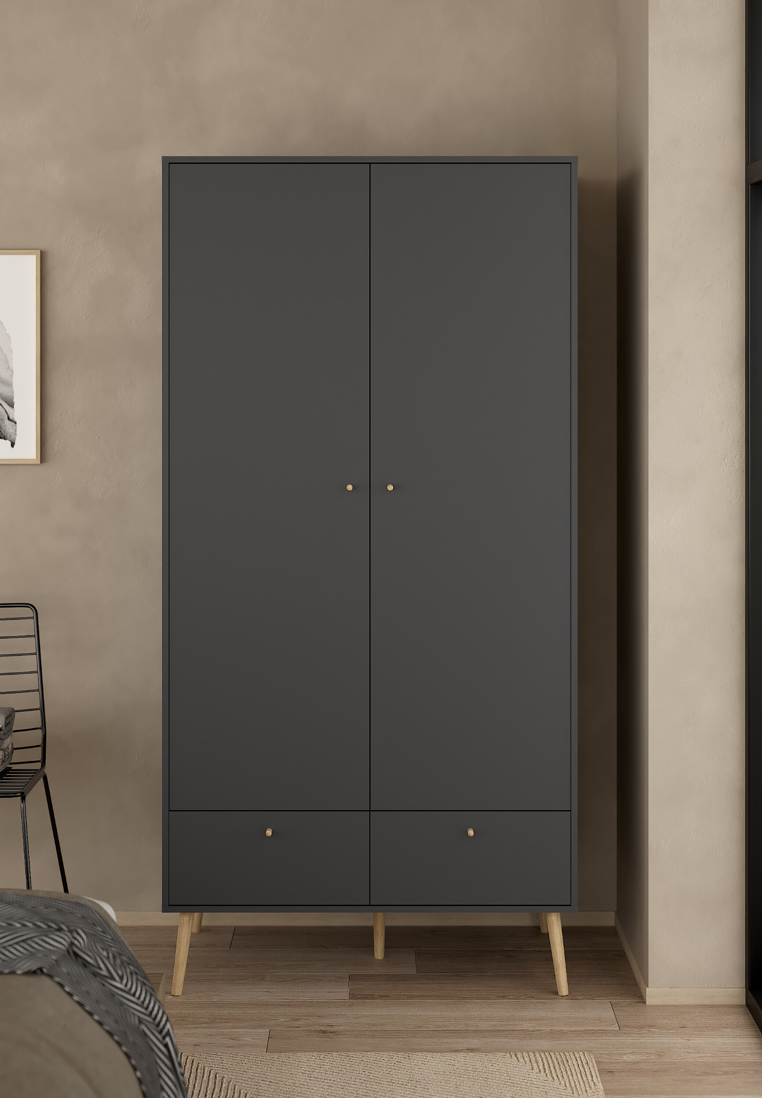 Insi Bodo ντουλάπα με 2 πόρτες και 2 συρτάρια 98,7x58x200εκ. Γκρι 0181.TV27 Insi Bodo ντουλάπα με 2 πόρτες και 2 συρτάρια 98,7x58x200εκ. Γκρι 0181.TV27