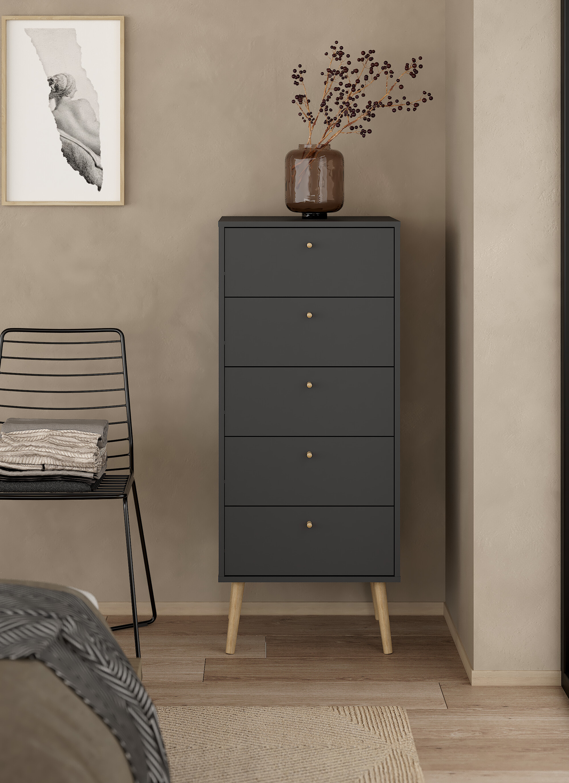 Insi Bodo συρταριέρα ψηλή με 5 συρτάρια 50x39x120εκ Γκρι 0201.TV29 Insi Bodo συρταριέρα ψηλή με 5 συρτάρια 50x39x120εκ Γκρι 0201.TV29