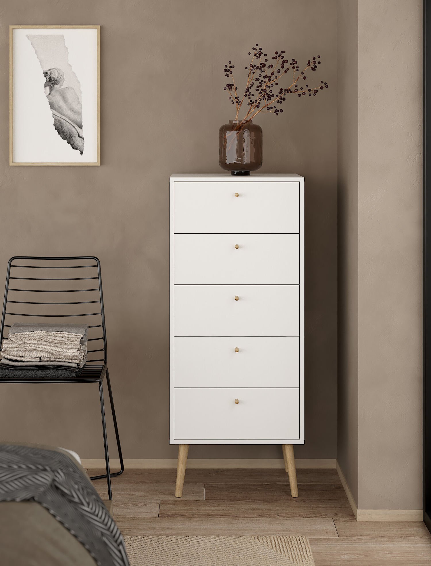 Insi Bodo συρταριέρα ψηλή με 5 συρτάρια 50x39x120εκ. Λευκό 0201.TV28 Insi Bodo συρταριέρα ψηλή με 5 συρτάρια 50x39x120εκ. Λευκό 0201.TV28