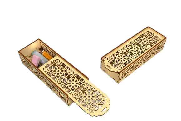 Σετ 2 τεμαχίων – Intra Plywood PencilCase – Ξύλινη Κασετίνα με Σχέδιο Κουτί αποθήκευσης  52x18x9 cm Box27-00010