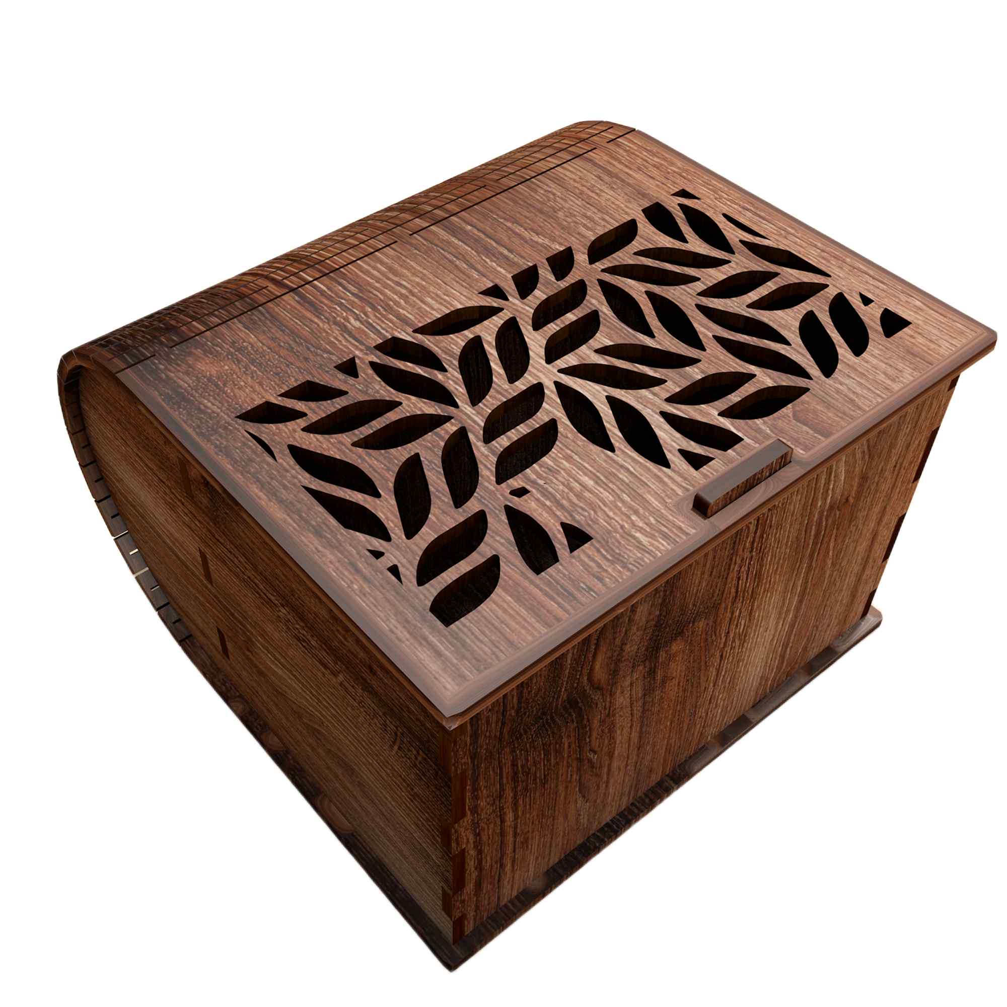 Σετ 5 τεμαχίων – Intra LEAF  Ξύλινο Κουτί Πολυτελείας με Καμπύλο Καπάκι - Φυλλωτή Χαρακτική 13x10x6 cm Box36-01954