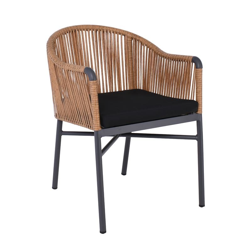 WOODWELL Ε6781BRAGA Πολυθρόνα Βεράντας-Κήπου ALU Ανθρακί, Wicker Φυσικό, Μαξιλάρι Μαύρο 57x58x77cm Ε6781