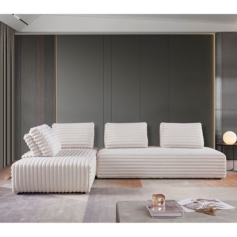 WOODWELL BRISTOL Καναπές Σαλονιού Καθιστικού Πολυμορφικός, Τεχνητή Γούνα Άσπρο 318x212x106  H.89cm Ε9417,2