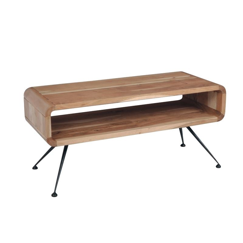WOODWELL ΕΑ7009,WCAMEO-W Τραπεζάκι Σαλονιού Καθιστικού, Μέταλλο Βαφή Μαύρο, Ξύλο Ακακία Φυσικό 100x40x45cm ΕΑ7009,W