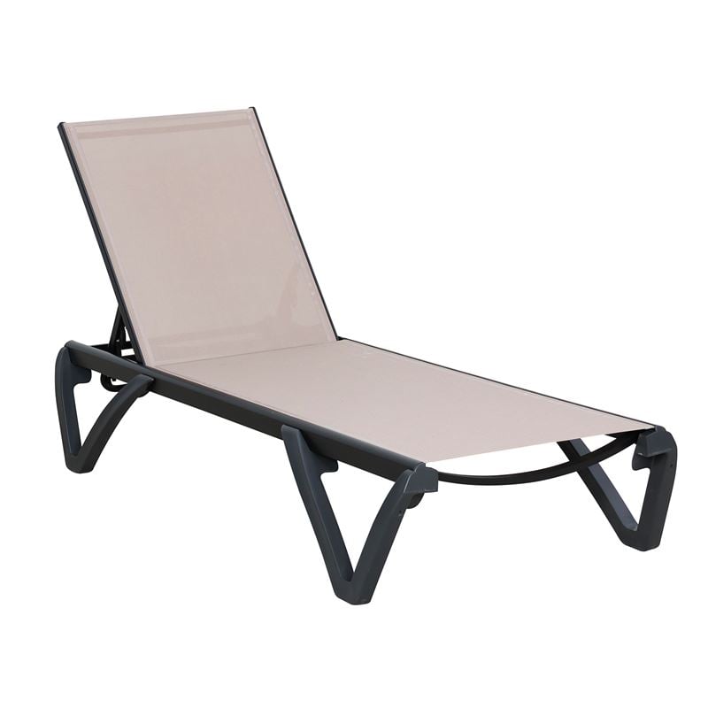 WOODWELL Ε3383,2CAPRI K/D Ξαπλώστρα Αλουμίνιο Μαύρο, PP-UV Μαύρο – Textilene Cappuccino 68/58x190x30cm Ε3383,2