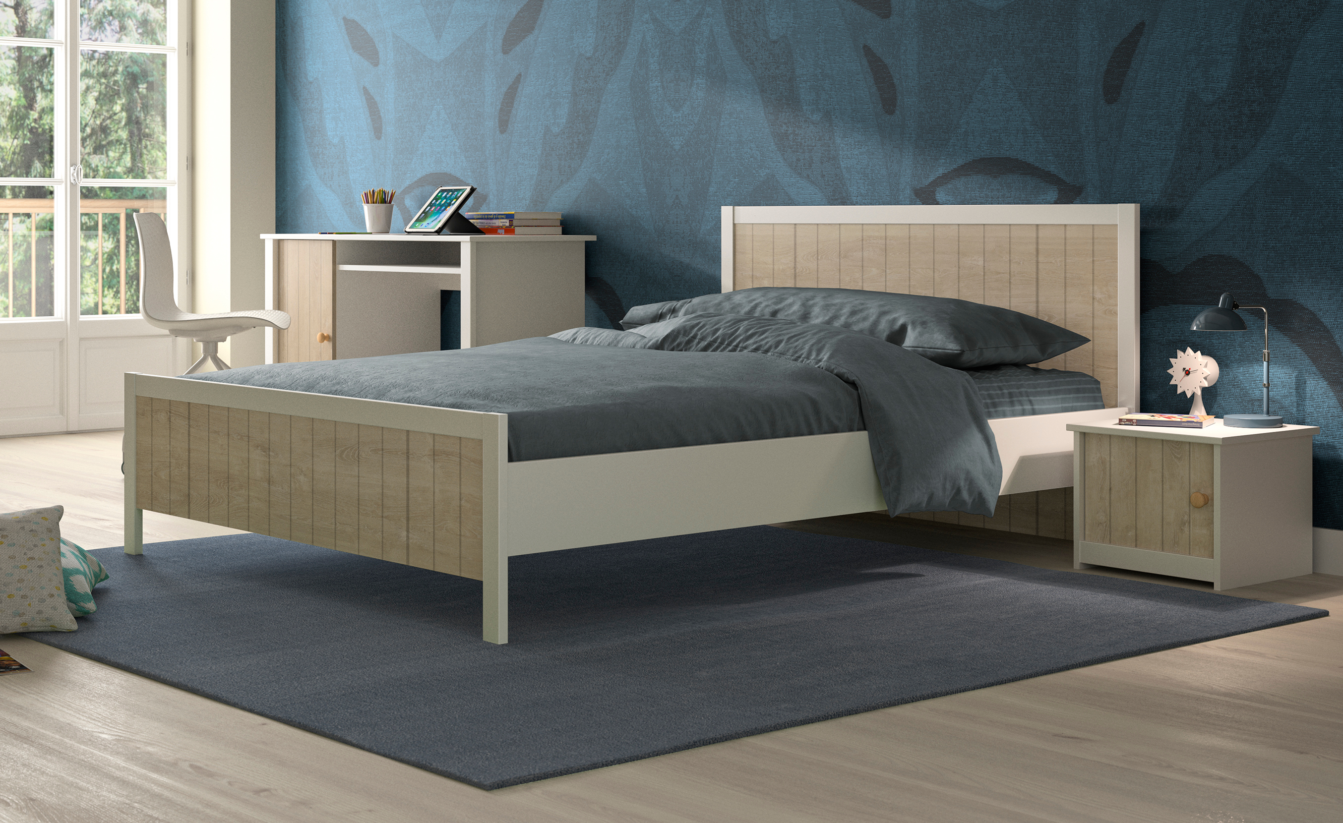 Insi Charlie κρεβάτι διπλό146x195x84εκ. ( για στρώμα 140×190εκ. ) Blond Oak / Λευκό  0041.GM27