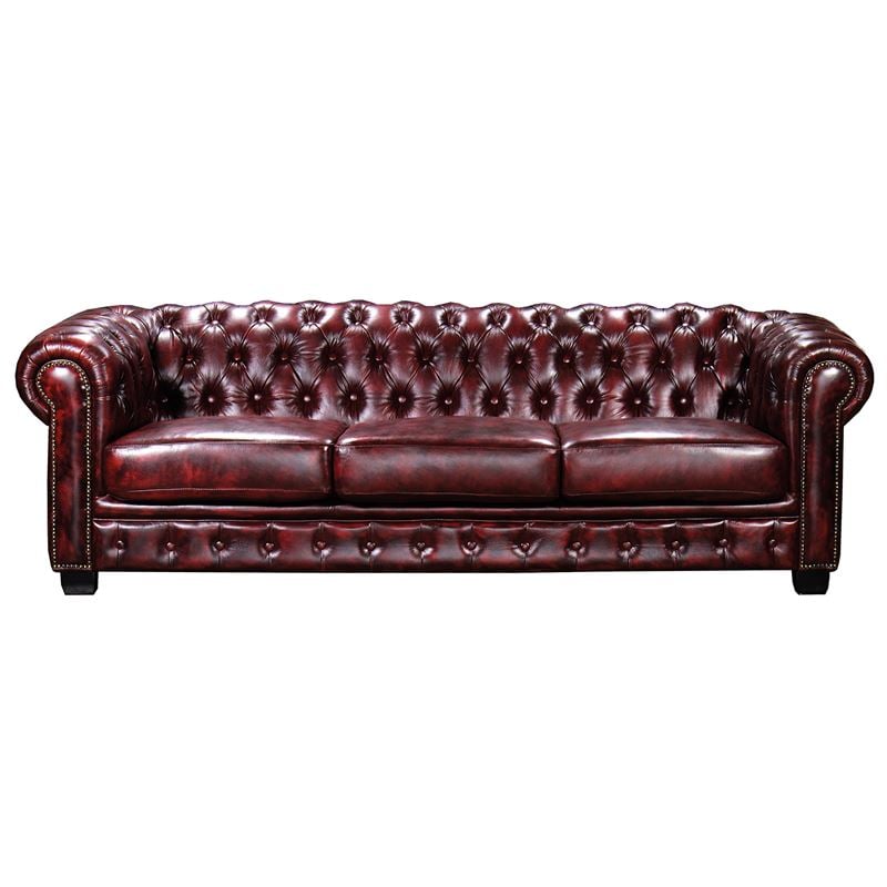 WOODWELL CHESTERFIELD Birmingham Καναπές 4Θέσιος Σαλονιού Καθιστικού, Δέρμα Antique Red 241x92x74cm Ε9574,44
