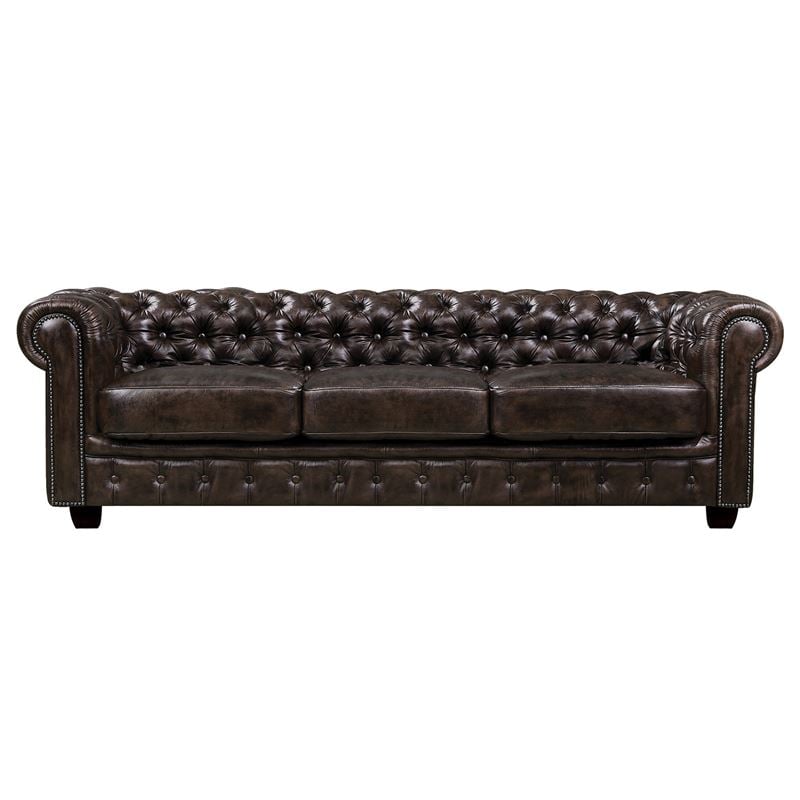 WOODWELL CHESTERFIELD Birmingham Καναπές 4Θέσιος Σαλονιού Καθιστικού, Δέρμα Καφέ 241x92x74cm Ε9574,4