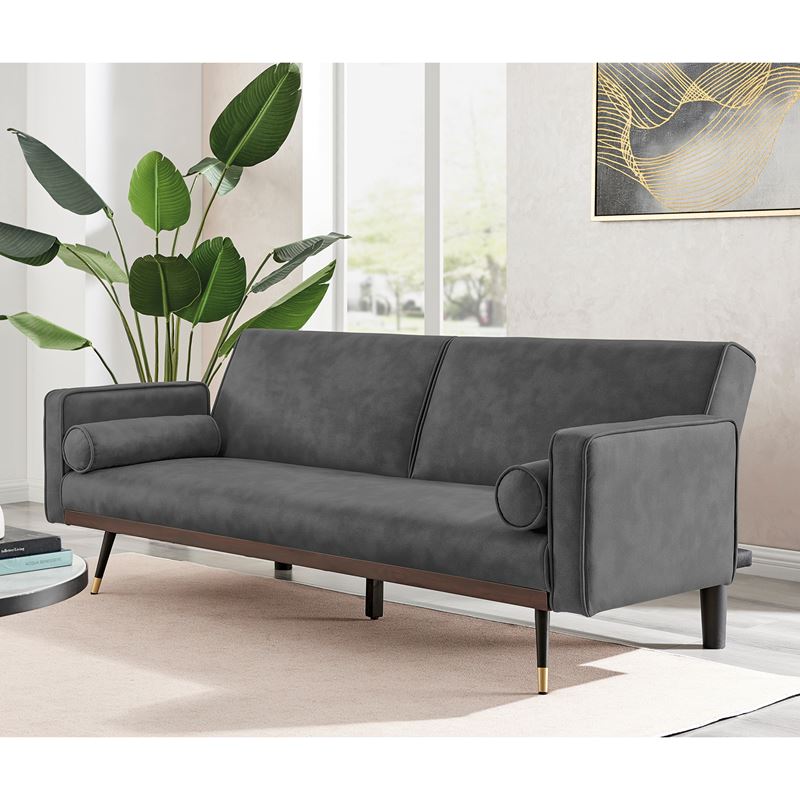 WOODWELL Ε9443,1CLICK Καναπές – Κρεβάτι Σαλονιού – Καθιστικού, Ύφασμα Suede Γκρι 192x84x76cm Bed:192x98x37cm Ε9443,1
