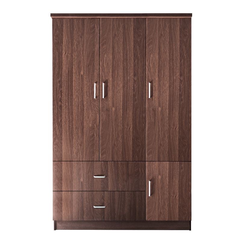 WOODWELL CLOSET Ντουλάπα Τετράφυλλη, 5 Ράφια, 2 Συρτάρια, Θέσεις για Κρεμάστρες, Απόχρωση Καρυδί  120x50x180cm Ε8385,3