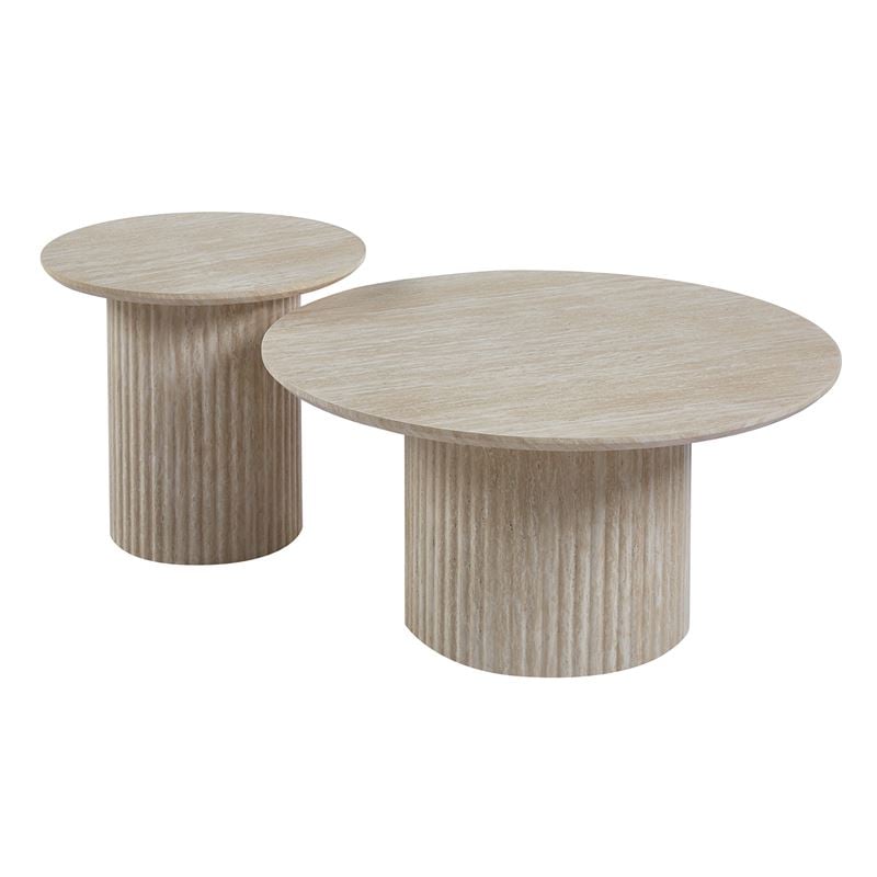 WOODWELL DIAZ Set-2 Τραπεζάκια Σαλονιού-Καθιστικού, ΜDF Απόχρωση Natural Stone Φ.50 H.45cm + Φ.80 H.40cm Ε7694,S1