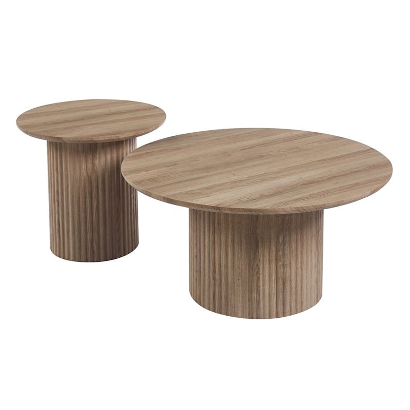 WOODWELL DIAZ Set-2 Τραπεζάκια Σαλονιού-Καθιστικού, ΜDF Απόχρωση Sonoma Φ.50 H.45cm + Φ.80 H.40cm Ε7694,S2