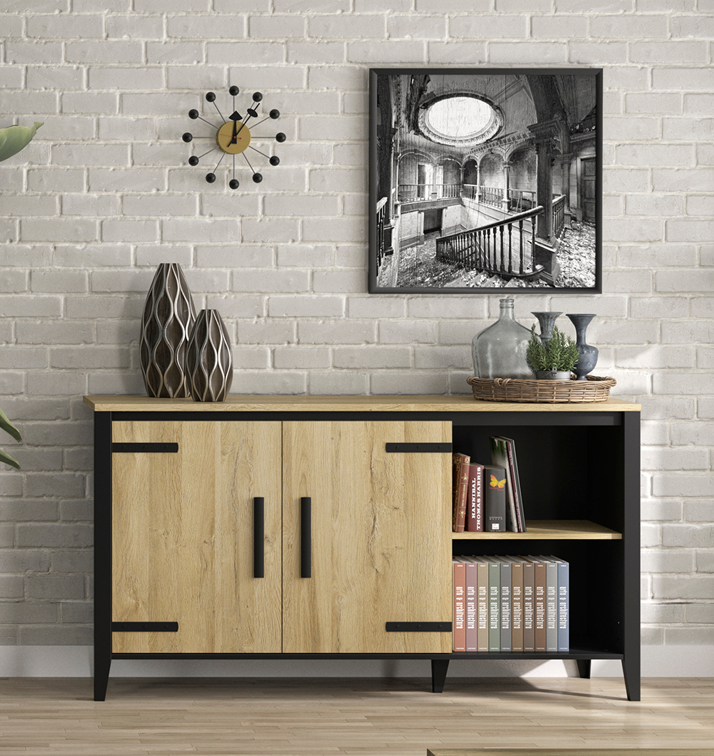 Insi Cork μπουφές με δύο πόρτες 165x45x90εκ. Golden Oak / Μαύρο 009.GM10 Insi Cork μπουφές με δύο πόρτες 165x45x90εκ. Golden Oak / Μαύρο 009.GM10