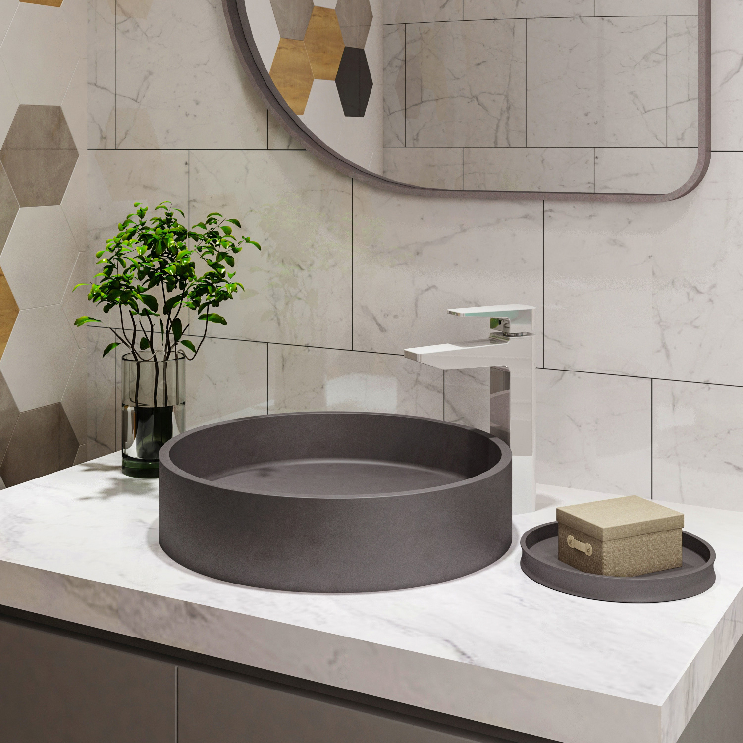 KARAG  ELPIS Νιπτήρας επικαθήμενος με βαλβίδα ELPIS Cement CS-0003 KARAG Ø42,5x10cm KARAG-5206836699004