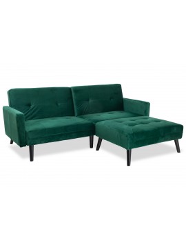 Γωνιακός καναπές-κρεβάτι με σκαμπό Dream pakoworld  σκούρο πράσινο βελούδο 209x157x80εκ 035-000017