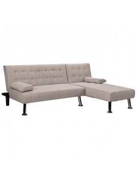 Γωνιακός καναπές-κρεβάτι αναστρέψιμος Brisk pakoworld καφέ-γκρι ύφασμα 200x146x75εκ 035-000070