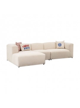 Γωνιακός καναπές Lindena pakoworld δεξιά γωνία κρεμ ύφασμα 296x158x72εκ 071-001557