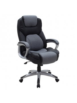 Καρέκλα γραφείου διευθυντή Lockie pakoworld με PU μαύρο-ύφασμα γκρι 076-000014