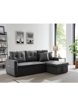 Γωνιακός καναπές κρεβάτι Insta με αποθηκευτικό χώρο γκρι ύφασμα 220Χ85/145Χ85 100-03459