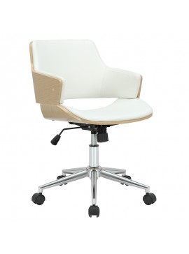 Καρέκλα γραφείου εργασίας Fern pakoworld PU λευκό ξύλο φυσικό 106-000025